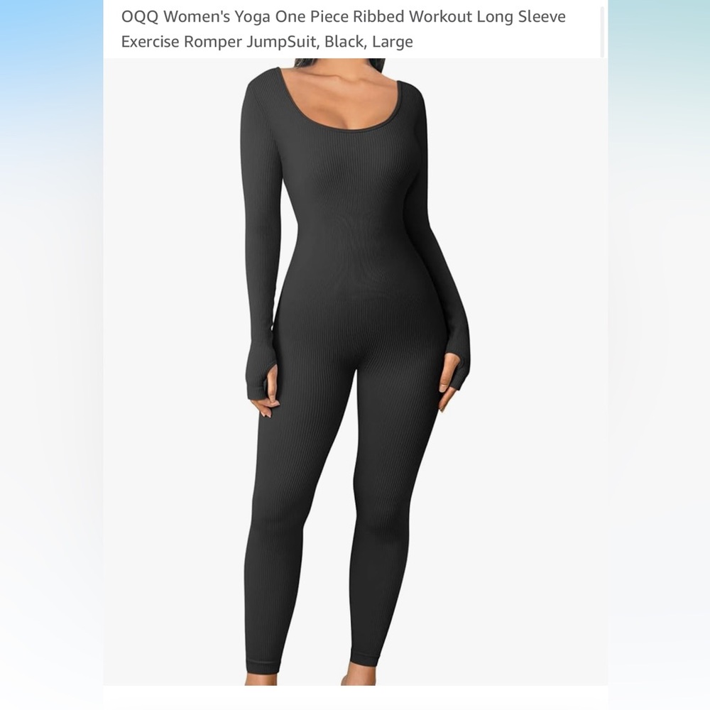 Black Ribbed Long Sleeve Jumpsuit